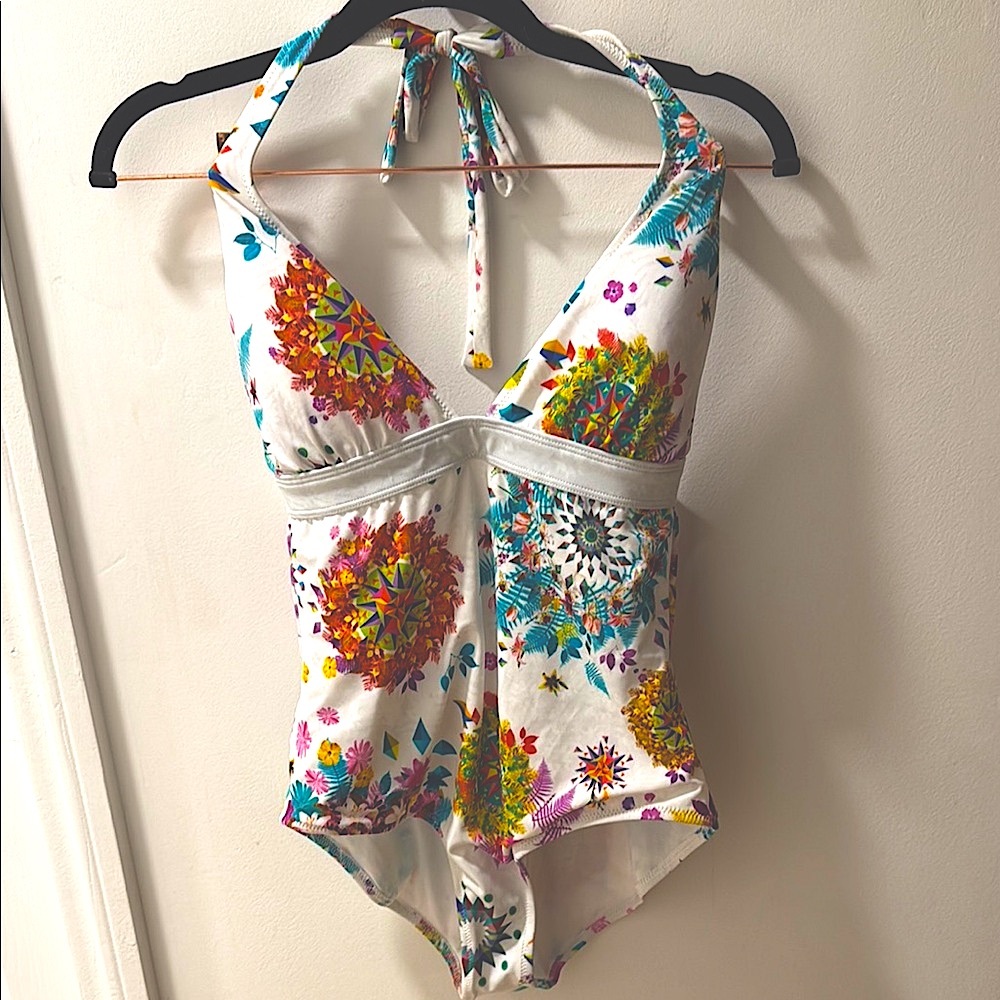 Vibrant Floral Paisley One Piece Swimsuit with Halter Neck
